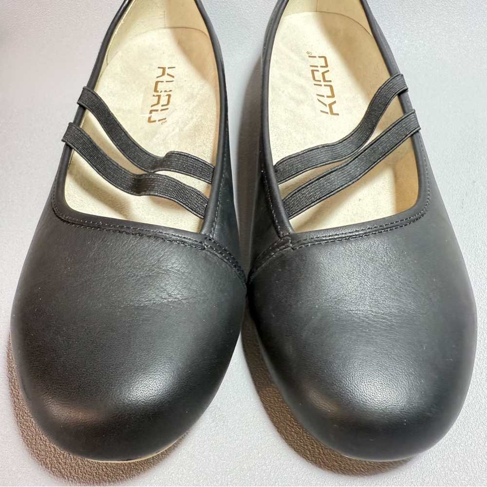 KURU Bella Black Leather Elastic Strap Mary Jane Ballet Flats - Picture 7 of 12